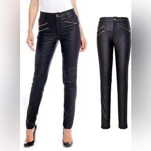 NWT SPYM Women's Plus Size 3X Black Faux Leather Stretchy Jeggings Gold Zipper